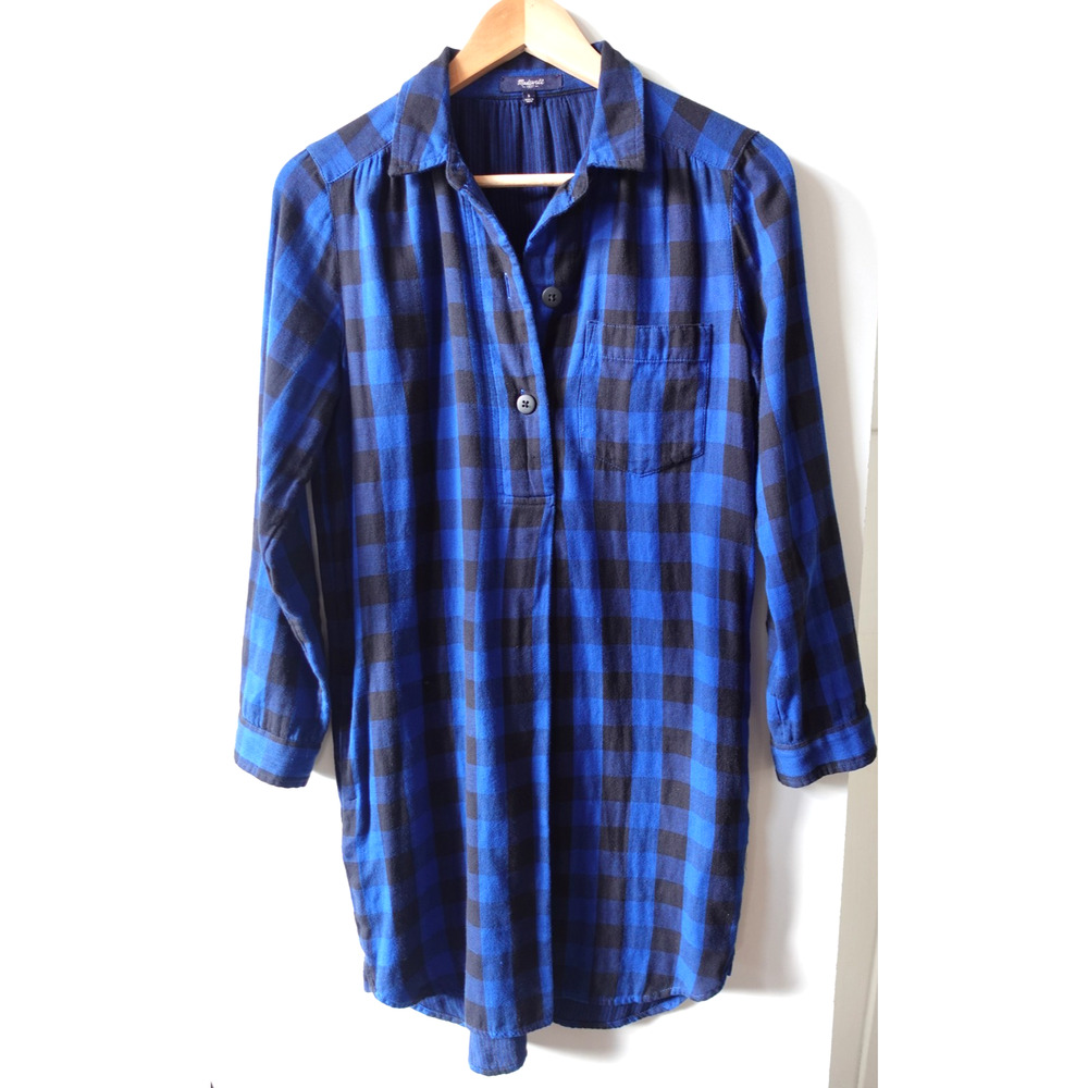 Madewell Shirt Dress Womens‎ Small Blue Black Check Flannel Grunge Preppy Plaid